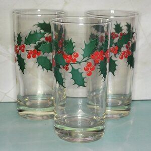Set Of 3 Drinking Glasses With Christmas Design Dining Barware
